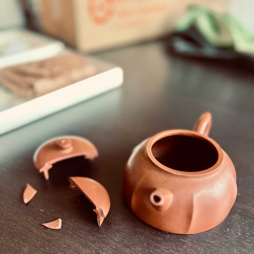 Broken Yixing clay teapot