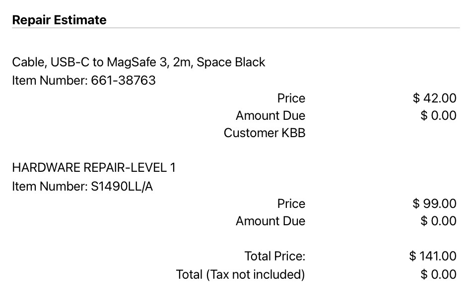 MacBook Repair Receipt